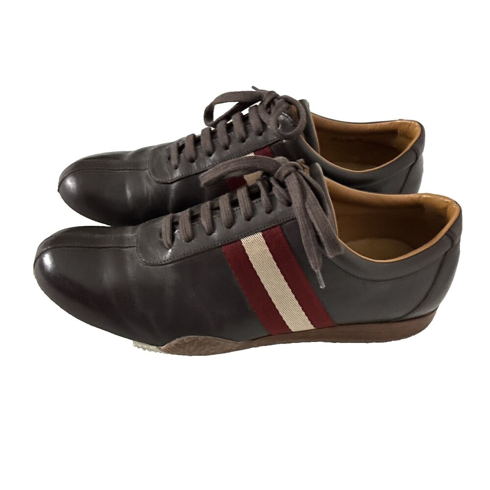 Bally Freenew/006 Brown Leather Striped Low Top Men’s Sneakers Size 9D